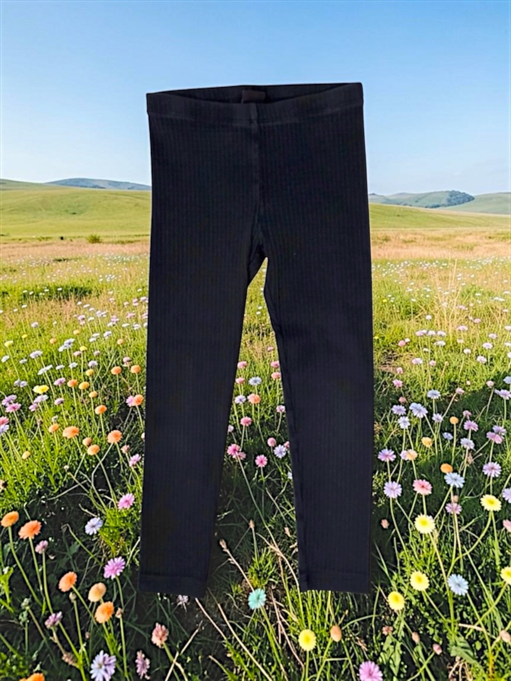 Tea Collection Girls Leggings Black Ribbed High‑Stretch Size 5 EUC